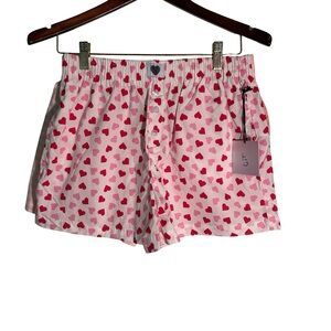 Charming Heart Print and Gingham Women's Pajama Boxer Shorts